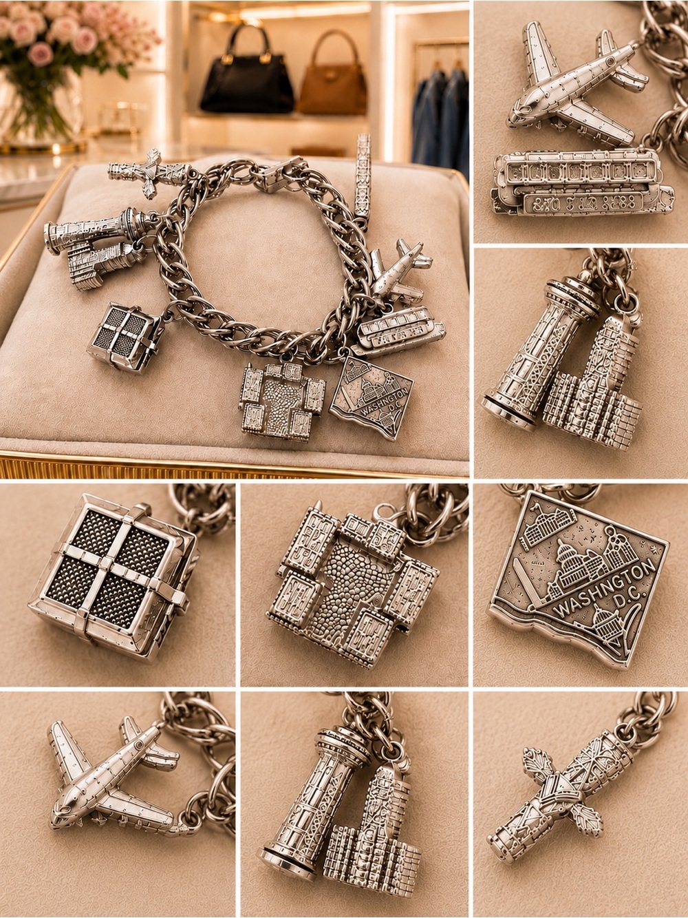 ☀️2/$20 Vintage Travel Charm Silver Charm Bracelet | 1962 Seattle World’s Fair